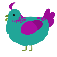A turquoise and plum chicken with a neck-speckle pattern