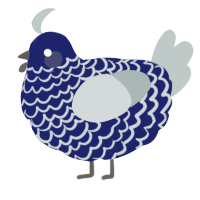 A navy and silver chicken with a lace pattern