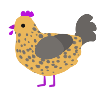 Bumble, a honey and grey chicken with a speckle pattern