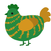 A viridian and ochre chicken with a bar pattern