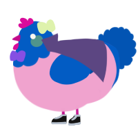 Terrela, a pink and ultramarine chicken with a head pattern