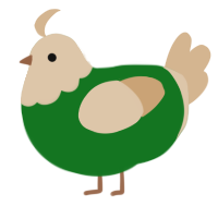 A leaf and beige chicken with a head pattern
