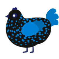 A black and sapphire chicken with a speckle pattern