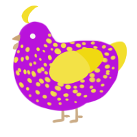 A amethyst and yellow chicken with a speckle pattern