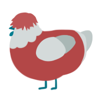 A red and silver chicken with a head pattern