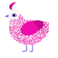 A white and fuchsia chicken with a double-lace pattern