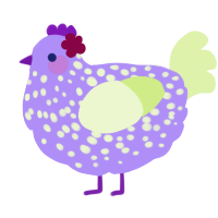 Darcy, a lilac and apple chicken with a speckle pattern