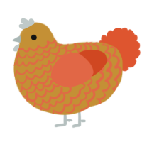 A gold and vermilion chicken with a lace pattern