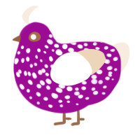 Ow, a plum and cream chicken with a speckle pattern