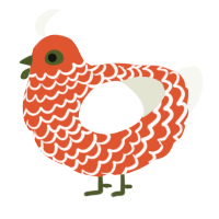 A vermilion and white chicken with a lace pattern