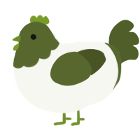 A white and olive chicken with a head pattern