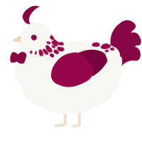 A white and maroon chicken with a neck-speckle pattern