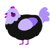 A black and lilac chicken with a head pattern