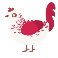 Serval, a white and crimson chicken with a half-lace pattern