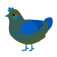 A olive and ultramarine chicken with a lace pattern