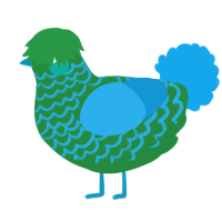 A viridian and sky chicken with a lace pattern