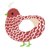 A red and cream chicken with a lace pattern