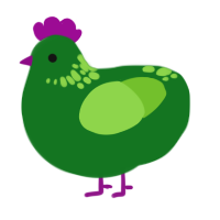 A leaf and grass chicken with a neck-speckle pattern
