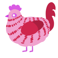 A pink and crimson chicken with a bar pattern