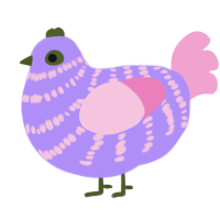 A lilac and pink chicken with a bar pattern