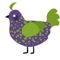 A overcast and chartreuse chicken with a speckle pattern