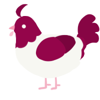 A white and maroon chicken with a head pattern