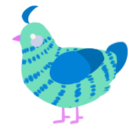 A mint and sapphire chicken with a bar pattern
