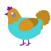A aqua and ochre chicken with a head pattern