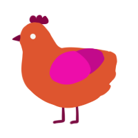 A vermilion and fuchsia chicken