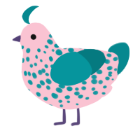 A rose and teal chicken with a speckle pattern