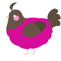 A fuchsia and bark chicken with a head pattern