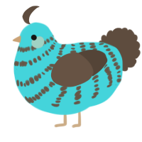 A aqua and bark chicken with a bar pattern