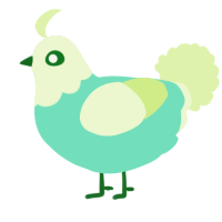 A mint and apple chicken with a head pattern