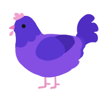 rroz, a blurple and indigo chicken with a head pattern