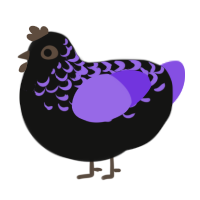 A black and blurple chicken with a half-lace pattern