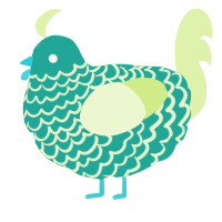 A turquoise and apple chicken with a lace pattern