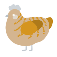 A beige and ochre chicken with a half-bar pattern