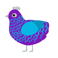 A violet and cerulean chicken with a lace pattern