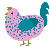 A pink and sea chicken with a speckle pattern