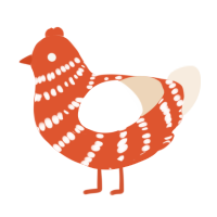 A vermilion and cream chicken with a bar pattern