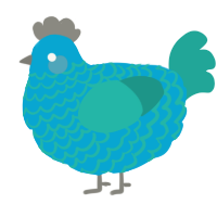 A cerulean and turquoise chicken with a lace pattern