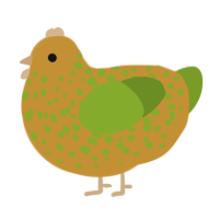 A gold and chartreuse chicken with a speckle pattern
