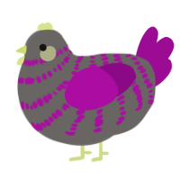 A grey and plum chicken with a bar pattern