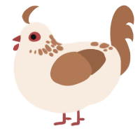 A child, a cream and brown chicken with a neck-speckle pattern