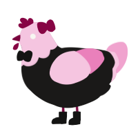 A sable and pink chicken with a head pattern