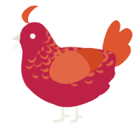 A crimson and vermilion chicken with a half-lace pattern