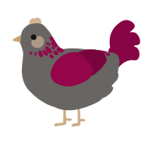 A grey and maroon chicken with a neck-speckle pattern
