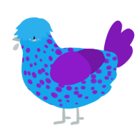 A sky and violet chicken with a speckle pattern
