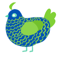 Alien, a ultramarine and grass chicken with a lace pattern