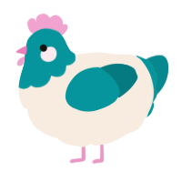 A cream and teal chicken with a head pattern